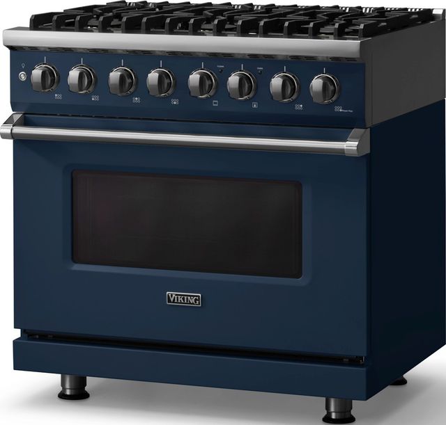 Viking® 5 Series 36" Slate Blue Pro Style Dual Fuel (NG) Range with Polished Chrome Trim-3