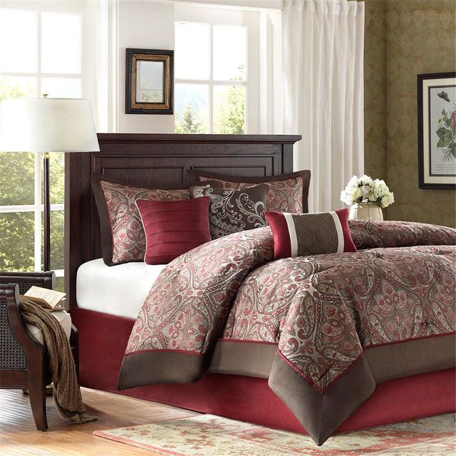Olliix by Madison Park 7 Piece Red King Talbot Comforter Set-0