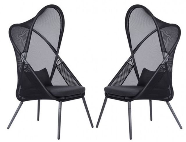 Furniture of America® Alverta 2-Piece Black Fabric/Metal Outdoor Foldable Chair Set-0