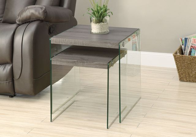 Monarch Specialties Inc. 2-Piece Dark Taupe Tempered Glass Nesting Tables Set-2