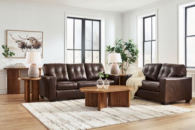 Santorine Leather Sofa and Loveseat in Dark Brown
