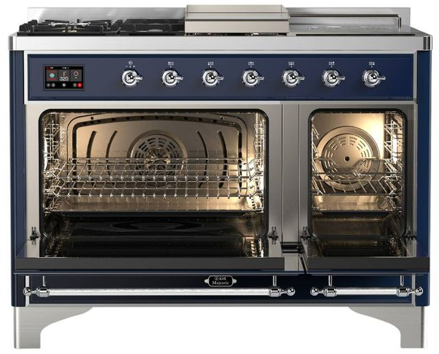 Ilve® Majestic III 48" Midnight Blue Pro Style Dual Fuel Liquid Propane Range with Triple Glass Door and Chrome Trim-1