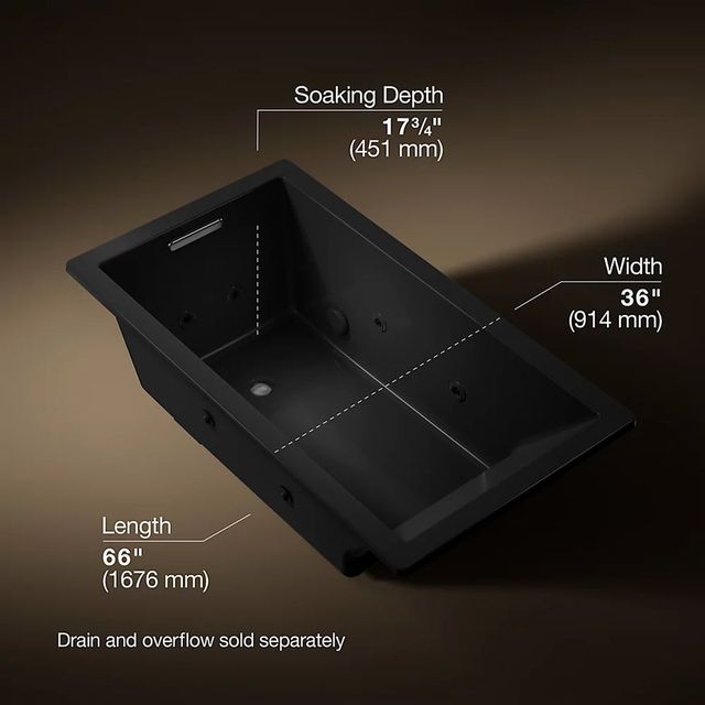 KOHLER® Underscore® Black 66" x 36" Drop-in Heated Whirlpool Bath-2