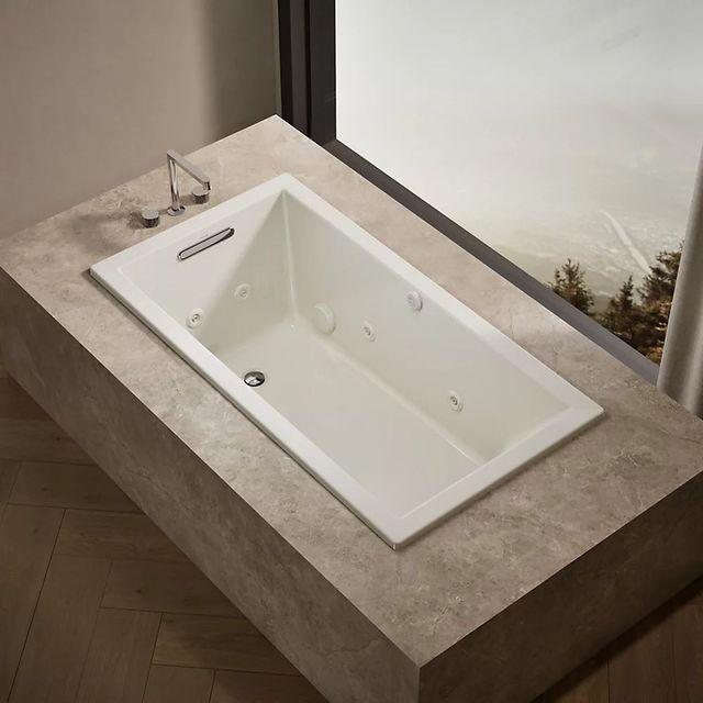 KOHLER® Underscore® Biscuit 60" x 32" Drop-in Heated BubbleMassage™ Air Bath with Whirlpool-1