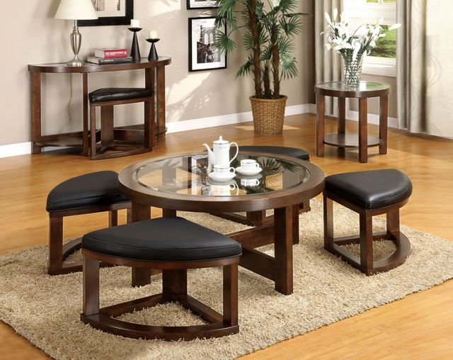 Furniture of America® Crystal Cove Glass Coffee Table with Dark Walnut Base-3