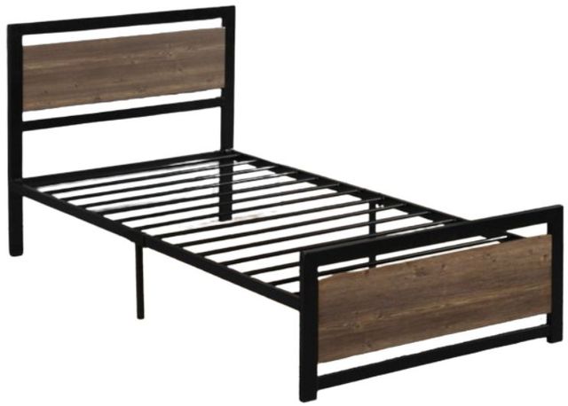 Milton Greens Stars Black Twin Metal Platform Bed with Wooden Headboard and Footboard-1