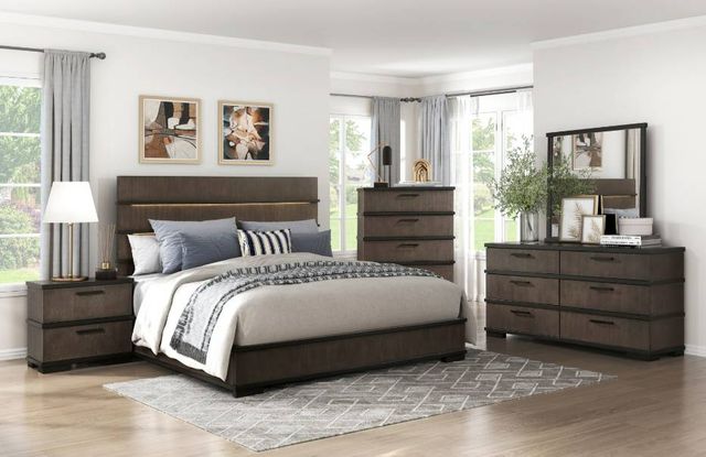 Front view of a modern bedroom with a Homelegance® dresser and bedroom set