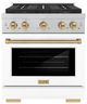 ZLINE Autograph Edition Paramount 30" 4.2 Cu. Ft. Satin Stainless Steel Gas Range with 4 Burner DuoPro™ Cooktop and Convection Gas Oven with White Matte Door and Champagne Bronze Accents-0