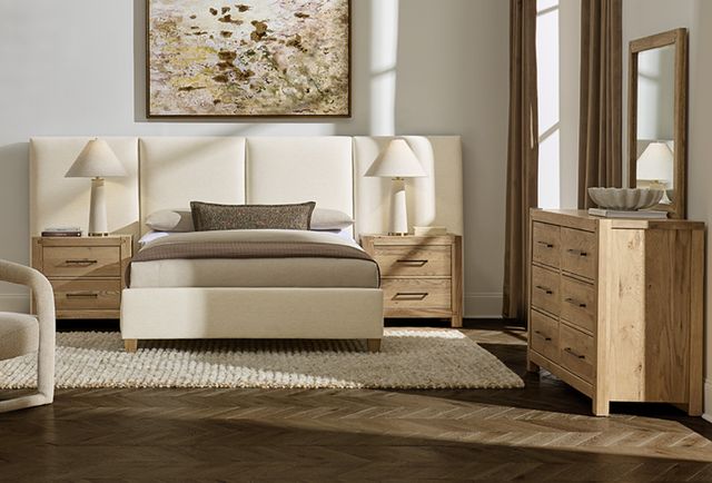 Artisan & Post by Vaughan-Bassett Joinery Espresso Oak/Ivory Cream King Upholstered Wall Panel Bed-1