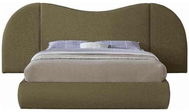 Meridian Furniture Everest Olive King Boucle Fabric Upholstered Panel Bed-1