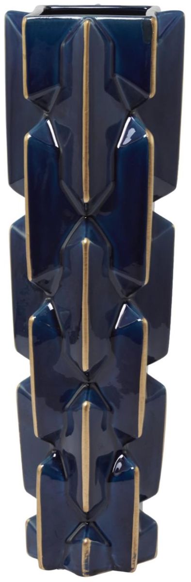 Deco Marche Teal Faceted Vase with Gold Accents-0