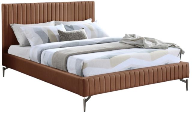 Meridian Furniture Gallo Cognac Vegan Leather Queen Upholstered Panel Bed-0