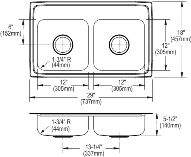 Elkay Lustertone® Classic Lustrous Satin 29" x 18" x 5-1/2" MR2-Hole Equal Double Bowl Drop-In ADA Sink-2