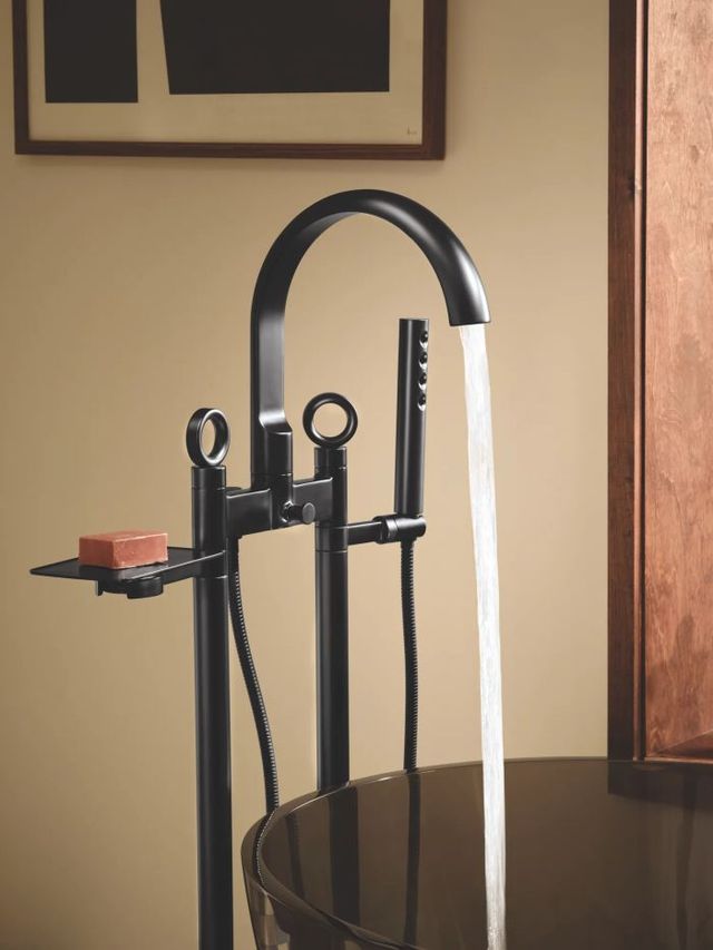 Brizo Kintsu® Matte Black Floor Mount Tub Filler Unions-2