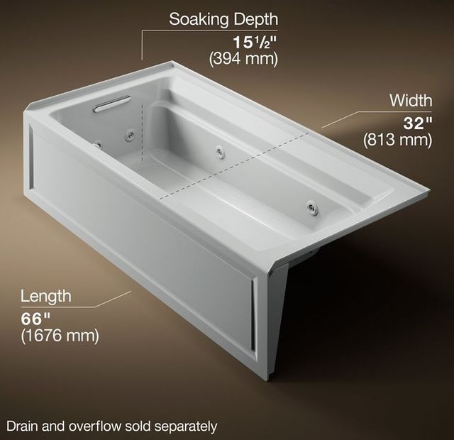 KOHLER® Archer® Biscuit 72" x 36" Alcove Whirlpool Bath - Left Drain-3