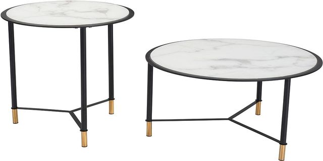 Zuo® Modern Davis 2-Piece White Coffee Table with Black Metal Base Set-0