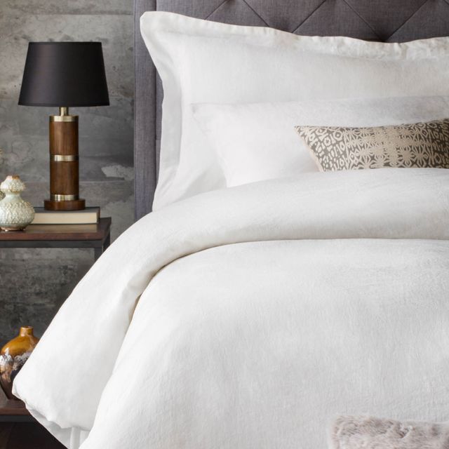Malouf® Woven French Linen White King Duvet Set-4