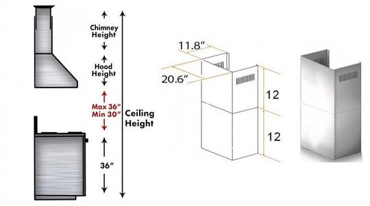 ZLINE 2 Piece 12" Stainless Steel Wall Hood Extension Kit-1