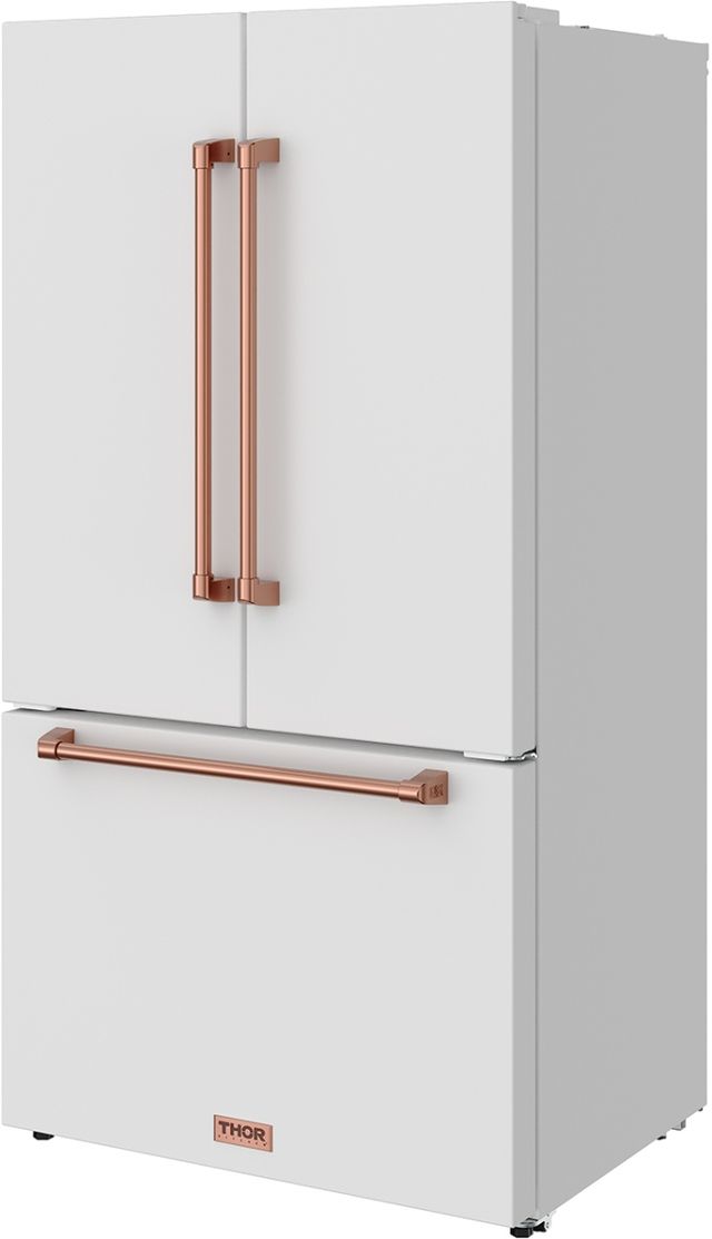 Thor Kitchen Gordon Ramsay Series 36" White French Door Counter Depth Refrigerator with Ice Maker & Rose Gold Hardware-3