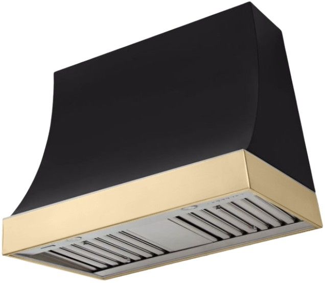 AGA Marquee 36" Matte Black Wall Mounted Range Hood with Polished Brass Trim-0