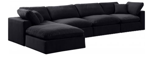 Meridian Furniture Comfy 6-Piece Black Velvet Sofa Sectional-1