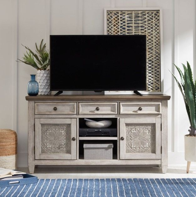Liberty Furniture Heartland Antique White/Tobacco 56" Tile TV Console-1