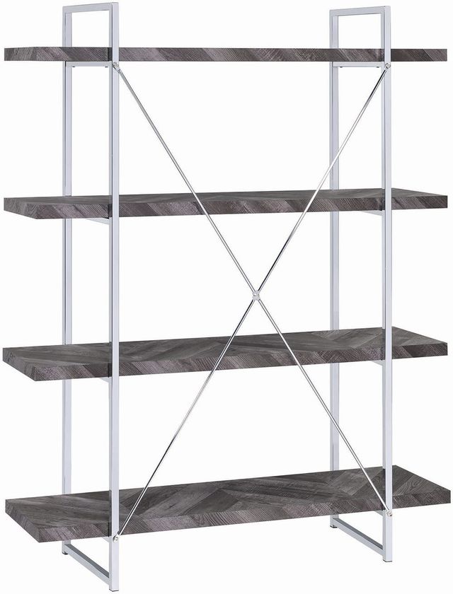 Coaster® Grimma Rustic Grey Herringbone 4-Shelf Bookcase-1