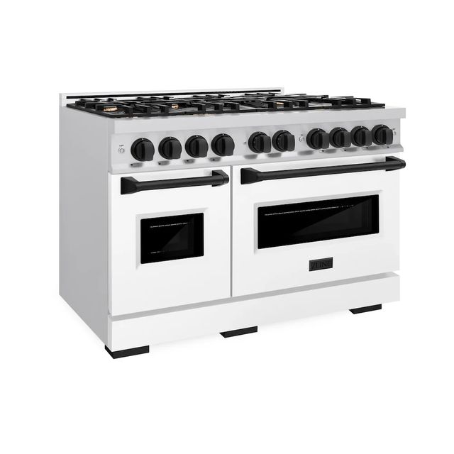 ZLINE Classic Series Autograph Edition 48" Stainless Steel Pro Style Dual Fuel Range with White Matte Door and Matte Black Accents-2