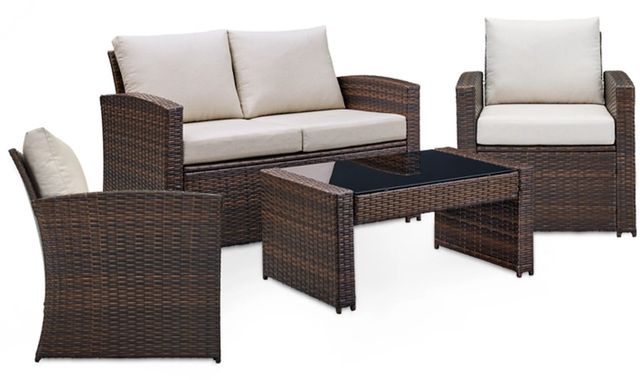 Signature Design by Ashley® East Brook 4-Piece Dark Brown Outdoor Loveseat and 2 Lounge Chairs with Coffee Table-0