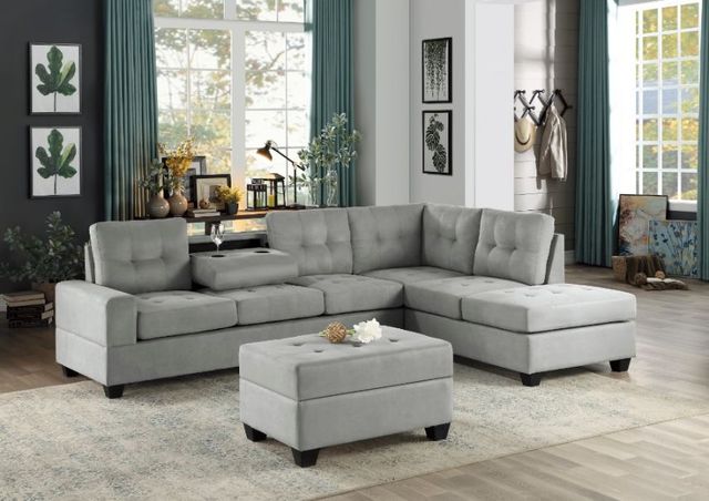 Homelegance® Maston 3-Piece Gray L-Shape Reversible Sectional with Ottoman-1