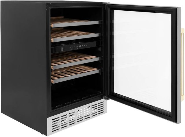 ZLINE Autograph Edition Monument 24" 4.5 Cu. Ft. Stainless Steel Freestanding Wine Cooler with Polished Gold Accents-3