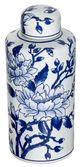 A & B Home Blue/White Magnolia Pattern Lidded Jar-1
