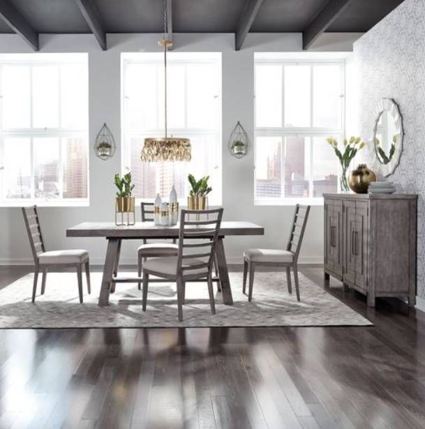 Liberty Furniture Modern Farmhouse 5-Piece Dusty Charcoal Trestle Table Set-0