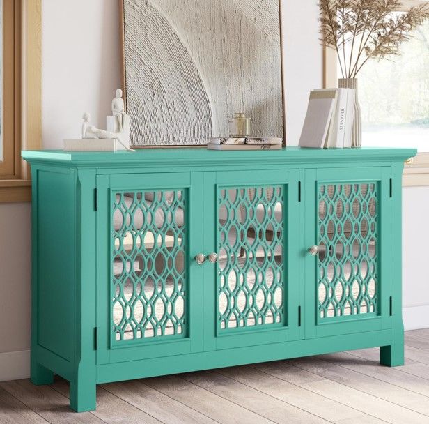 Jofran Inc. Isabella Aqua 54" Mirrored Accent Cabinet-1