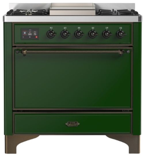 Ilve® Majestic III 36" Emerald Green Pro Style Dual Fuel Liquid Propane Range with Solid Door and Burnished Trim-0