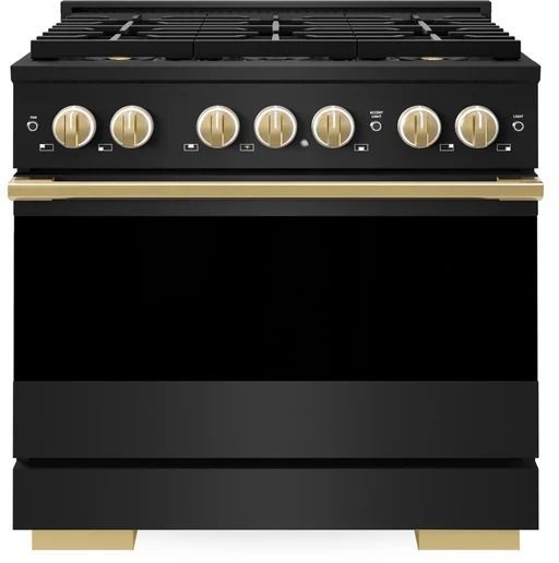 ZLINE Marino 36" Black Stainless Steel Pro Style Dual Fuel Range with 6-Burner DuoPro™ Cooktop and Electric Convection Oven and Polished Gold Accents-0