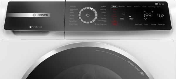 front view of the control panel on the bosch 500 series washer