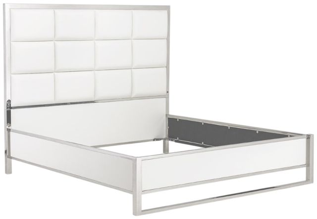 Michael Amini® State St. Glossy White/Stainless Steel Eastern King Upholstered Panel Bed-2
