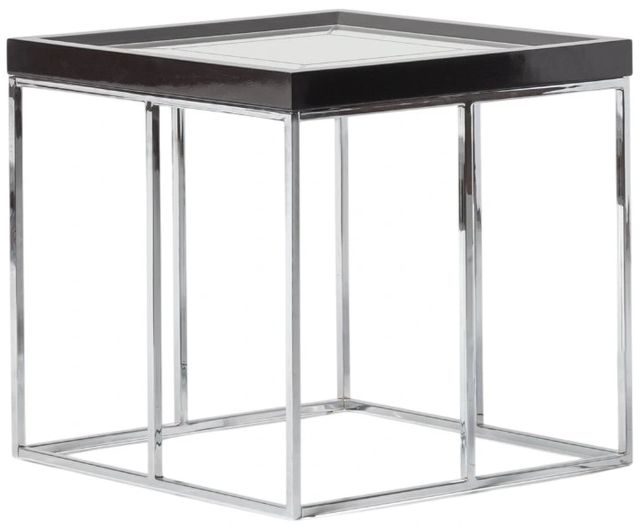Michael Amini® Carmela Glossy Charcoal Sand End Table with Silver Base-0