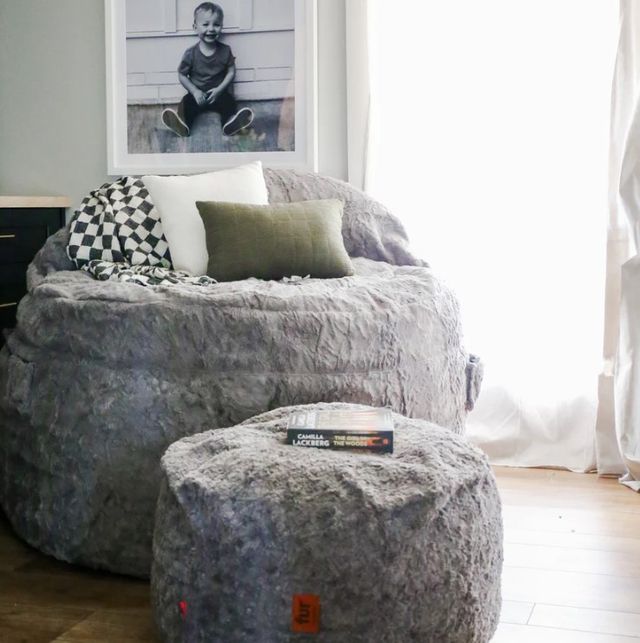 CordaRoy's® Nest Gray Faux Fur Queen Adult Bean Bag Chair-1