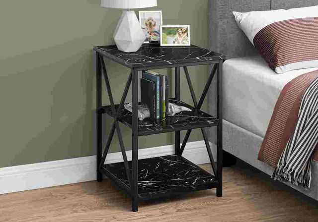 Monarch Specialties Inc. Black Marble 26"H Three Tier Accent Table-1