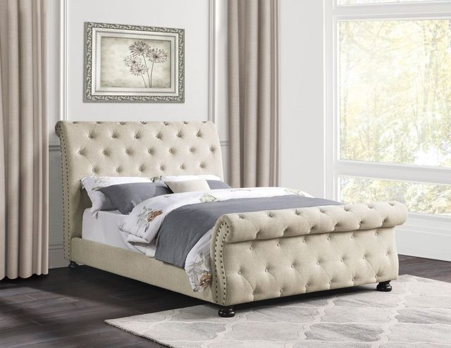 Homelegance® Crofton Beige Upholstered Queen Sleigh Bed-3