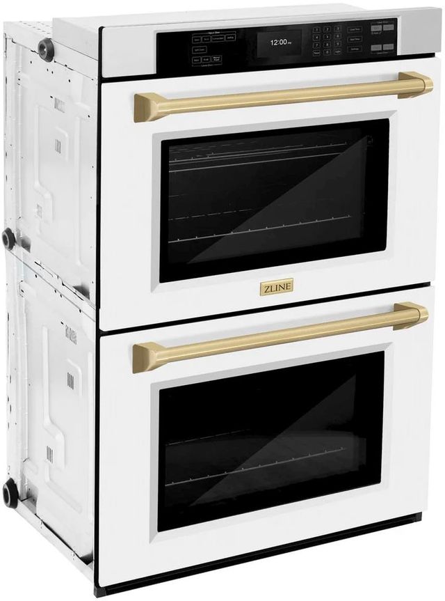 ZLINE Autograph Edition Professional 30" Stainless Steel Double Electric Wall Oven with White Matte Doors and Champagne Bronze Accents-1