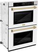 ZLINE Autograph Edition Professional 30" Stainless Steel Double Electric Wall Oven with White Matte Doors and Champagne Bronze Accents-1