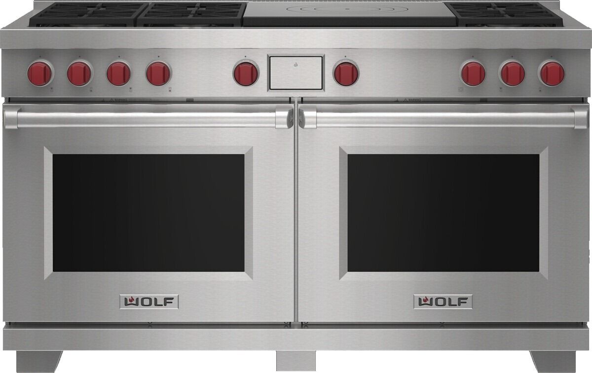 Wolf® 60"  Stainless Steel Pro Style Dual Fuel Range and French Top