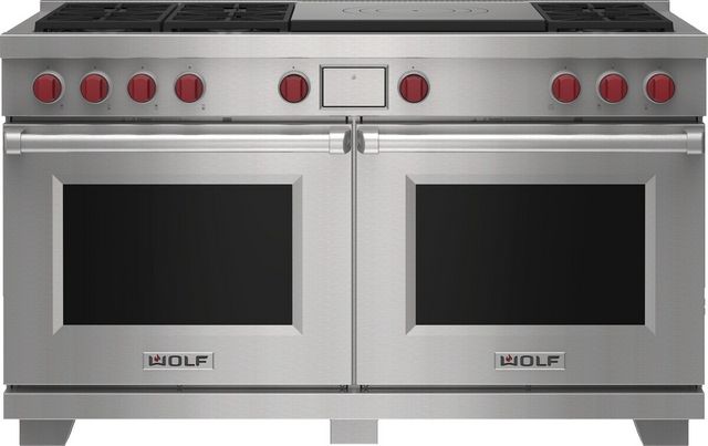 Wolf® 60"  Stainless Steel Pro Style Dual Fuel Range and French Top-0