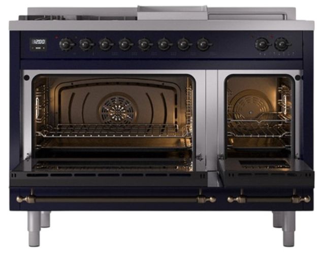 Ilve® Nostalgie II Noblesse 48'' Midnight Blue Pro Style Dual Fuel Range with Burnished Trim-2