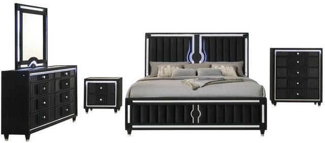 Coaster® Ravenne 5-Piece Black California King Upholstered Panel Bedroom Set with LED-0