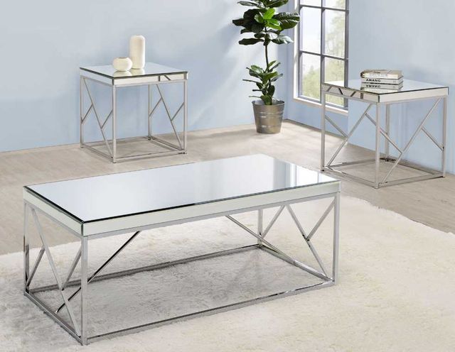 Steve Silver Co. Evelyn Glass Top End Table with Chrome Base-3