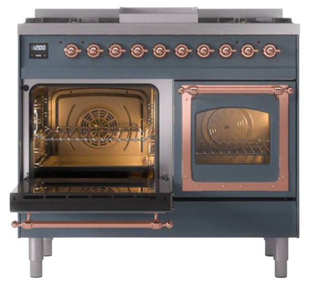 Ilve® Nostalgie II Noblesse 40'' Blue Gray Pro Style Dual Fuel Range with Copper Trim-3